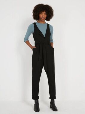 Frank & Oak Sleeveless Button Front Tie Waist Jumpsuit Black Medium